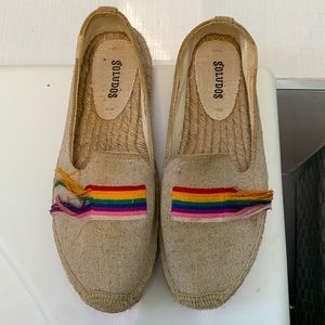 Soludos rainbow flag tan espadrilles